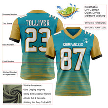 Laden Sie das Bild in den Galerie-Viewer, Custom Teal White Old Gold-Black Authentic Fluid Scratch Waves Football Jersey