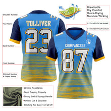 Charger l'image dans la galerie, Custom Powder Blue White Gold-Navy Authentic Fluid Scratch Waves Football Jersey