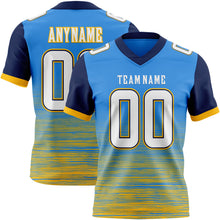 Charger l'image dans la galerie, Custom Powder Blue White Gold-Navy Authentic Fluid Scratch Waves Football Jersey