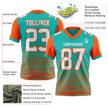 Charger l'image dans la galerie, Custom Aqua White-Orange Authentic Fluid Scratch Waves Football Jersey