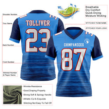 Laden Sie das Bild in den Galerie-Viewer, Custom Powder Blue White Navy-Red Authentic Fluid Scratch Waves Football Jersey