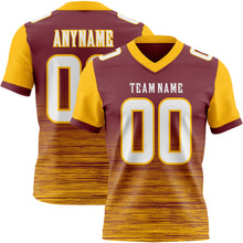 Laden Sie das Bild in den Galerie-Viewer, Custom Burgundy White-Gold Authentic Fluid Scratch Waves Football Jersey