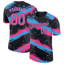 Laden Sie das Bild in den Galerie-Viewer, Custom Black Pink-Sky Blue Brush Stroke Splatter Starburst Performance T-Shirt