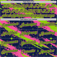 Laden Sie das Bild in den Galerie-Viewer, Custom Navy Neon Green-Pink Brush Stroke Splatter Starburst Performance T-Shirt