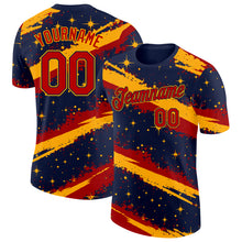 Laden Sie das Bild in den Galerie-Viewer, Custom Navy Red-Gold Brush Stroke Splatter Starburst Performance T-Shirt