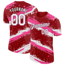 Charger l'image dans la galerie, Custom Red White Pink-Black Brush Stroke Splatter Starburst Performance T-Shirt