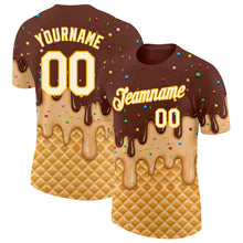 Laden Sie das Bild in den Galerie-Viewer, Custom Brown Cream-Gold Ice Cream Waffle Foodie Dessert Performance T-Shirt