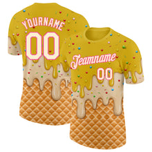 Charger l'image dans la galerie, Custom Yellow Cream-Pink Ice Cream Waffle Foodie Dessert Performance T-Shirt