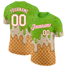 Laden Sie das Bild in den Galerie-Viewer, Custom Neon Green Cream-Pink Ice Cream Waffle Foodie Dessert Performance T-Shirt