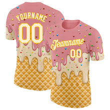 Laden Sie das Bild in den Galerie-Viewer, Custom Medium Pink Cream-Gold Ice Cream Waffle Foodie Dessert Performance T-Shirt