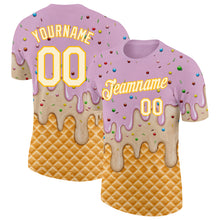 Загрузить изображение в средство просмотра галереи, Custom Light Pink Cream-Gold Ice Cream Waffle Foodie Dessert Performance T-Shirt