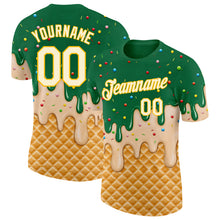 Charger l'image dans la galerie, Custom Kelly Green Cream-Gold Ice Cream Waffle Foodie Dessert Performance T-Shirt