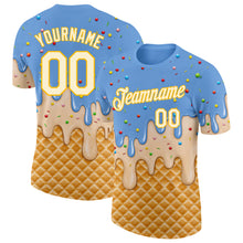 Charger l'image dans la galerie, Custom Light Blue Cream-Gold Ice Cream Waffle Foodie Dessert Performance T-Shirt