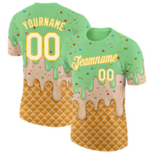 Загрузить изображение в средство просмотра галереи, Custom Pea Green Cream-Gold Ice Cream Waffle Foodie Dessert Performance T-Shirt