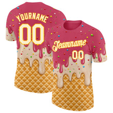 Charger l'image dans la galerie, Custom Medium Red Cream-Gold Ice Cream Waffle Foodie Dessert Performance T-Shirt