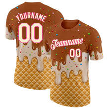 Charger l'image dans la galerie, Custom Chocolate Brown Cream-Pink Ice Cream Waffle Foodie Dessert Performance T-Shirt