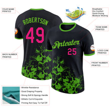 Load image into Gallery viewer, Custom Black Hot Pink-Aurora Green Brush Stroke Splatter Performance T-Shirt