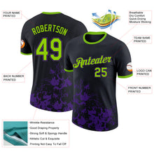 Load image into Gallery viewer, Custom Black Neon Green-Purple Brush Stroke Splatter Performance T-Shirt