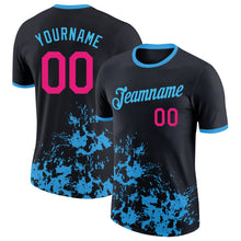 Load image into Gallery viewer, Custom Black Hot Pink-Sky Blue Brush Stroke Splatter Performance T-Shirt