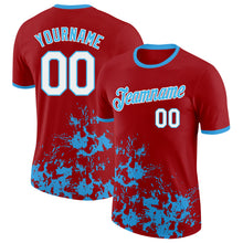 Load image into Gallery viewer, Custom Red White-Sky Blue Brush Stroke Splatter Performance T-Shirt