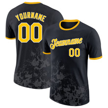 Load image into Gallery viewer, Custom Black Yellow Steel Gray-White Brush Stroke Splatter Performance T-Shirt