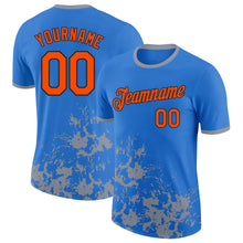 Laden Sie das Bild in den Galerie-Viewer, Custom Powder Blue Orange Gray-Black Brush Stroke Splatter Performance T-Shirt