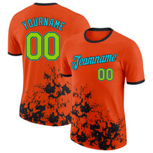 Load image into Gallery viewer, Custom Orange Neon Green Black-Lakes Blue Brush Stroke Splatter Performance T-Shirt