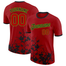 Laden Sie das Bild in den Galerie-Viewer, Custom Red Black-Neon Green Brush Stroke Splatter Performance T-Shirt