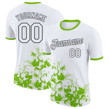 Load image into Gallery viewer, Custom White Neon Green-Black Brush Stroke Splatter Performance T-Shirt