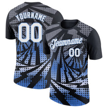 Load image into Gallery viewer, Custom Black White-Light Blue Lightning Gradient Dot Performance T-Shirt