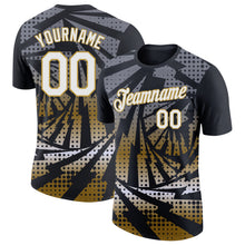 Load image into Gallery viewer, Custom Black White-Old Gold Lightning Gradient Dot Performance T-Shirt