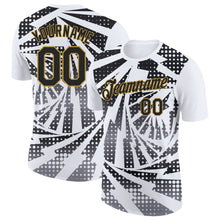 Load image into Gallery viewer, Custom White Black Gray-Old Gold Lightning Gradient Dot Performance T-Shirt