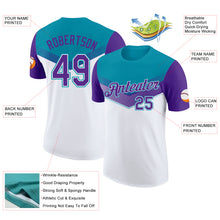 Load image into Gallery viewer, Custom Teal Purple-White Geometric V-Lines Color Block Performance T-Shirt