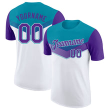Load image into Gallery viewer, Custom Teal Purple-White Geometric V-Lines Color Block Performance T-Shirt
