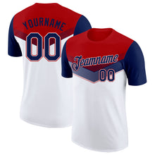 Charger l'image dans la galerie, Custom Red Navy-White Geometric V-Lines Color Block Performance T-Shirt