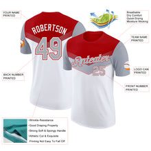 Laden Sie das Bild in den Galerie-Viewer, Custom Red Gray-White Geometric V-Lines Color Block Performance T-Shirt