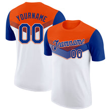 Laden Sie das Bild in den Galerie-Viewer, Custom Orange Royal-White Geometric V-Lines Color Block Performance T-Shirt