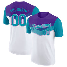Load image into Gallery viewer, Custom Purple Teal-White Geometric V-Lines Color Block Performance T-Shirt
