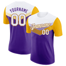 Charger l'image dans la galerie, Custom White Purple-Gold Geometric V-Lines Color Block Performance T-Shirt