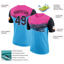 Load image into Gallery viewer, Custom Pink Black-Sky Blue Geometric V-Lines Color Block Performance T-Shirt