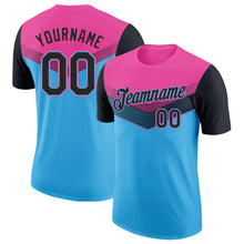 Load image into Gallery viewer, Custom Pink Black-Sky Blue Geometric V-Lines Color Block Performance T-Shirt