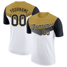 Load image into Gallery viewer, Custom Old Gold Black-White Geometric V-Lines Color Block Performance T-Shirt