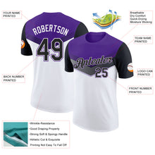 Laden Sie das Bild in den Galerie-Viewer, Custom Purple Black-White Geometric V-Lines Color Block Performance T-Shirt