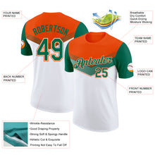 Laden Sie das Bild in den Galerie-Viewer, Custom Orange Kelly Green-White Geometric V-Lines Color Block Performance T-Shirt