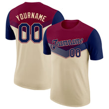 Load image into Gallery viewer, Custom Maroon Navy-Cream Geometric V-Lines Color Block Performance T-Shirt