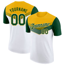 Load image into Gallery viewer, Custom Gold Green-White Geometric V-Lines Color Block Performance T-Shirt