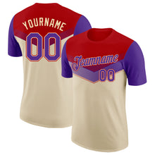 Load image into Gallery viewer, Custom Red Purple-Cream Geometric V-Lines Color Block Performance T-Shirt