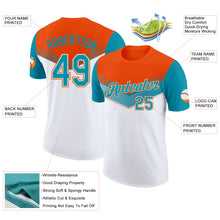 Laden Sie das Bild in den Galerie-Viewer, Custom Orange Teal-White Geometric V-Lines Color Block Performance T-Shirt