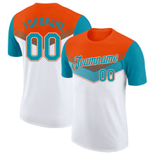 Laden Sie das Bild in den Galerie-Viewer, Custom Orange Teal-White Geometric V-Lines Color Block Performance T-Shirt