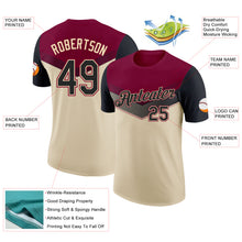 Load image into Gallery viewer, Custom Maroon Black-Cream Geometric V-Lines Color Block Performance T-Shirt